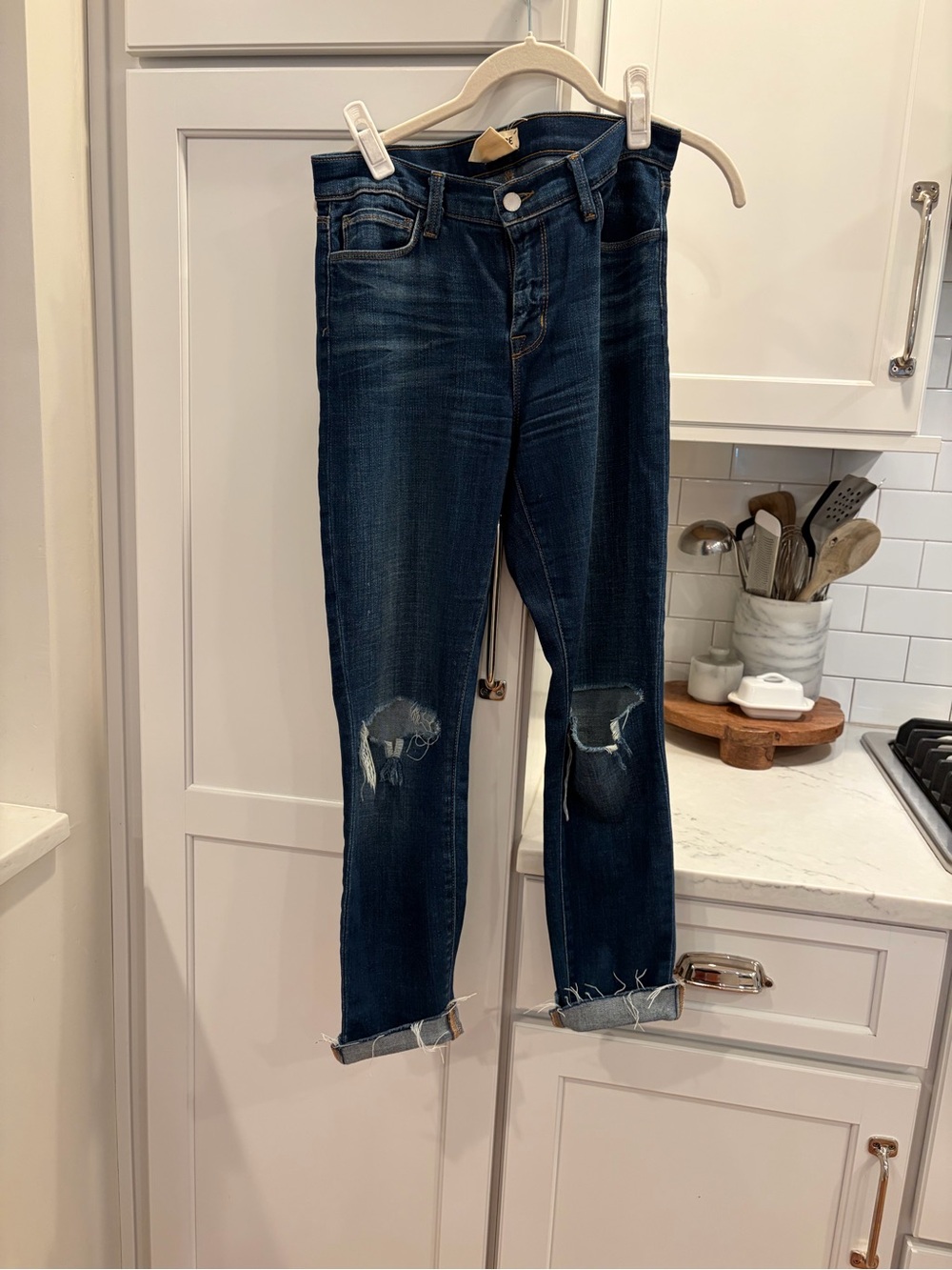 L'AGENCE Dark Blue Distressed Boyfriend Jeans